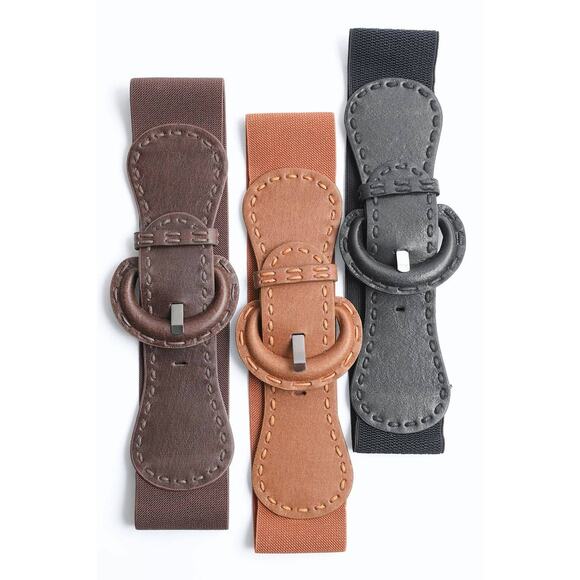 Distressed Wide Stitch Elastic Belt Western Boho Chic Style Black - Picture 4 of 4